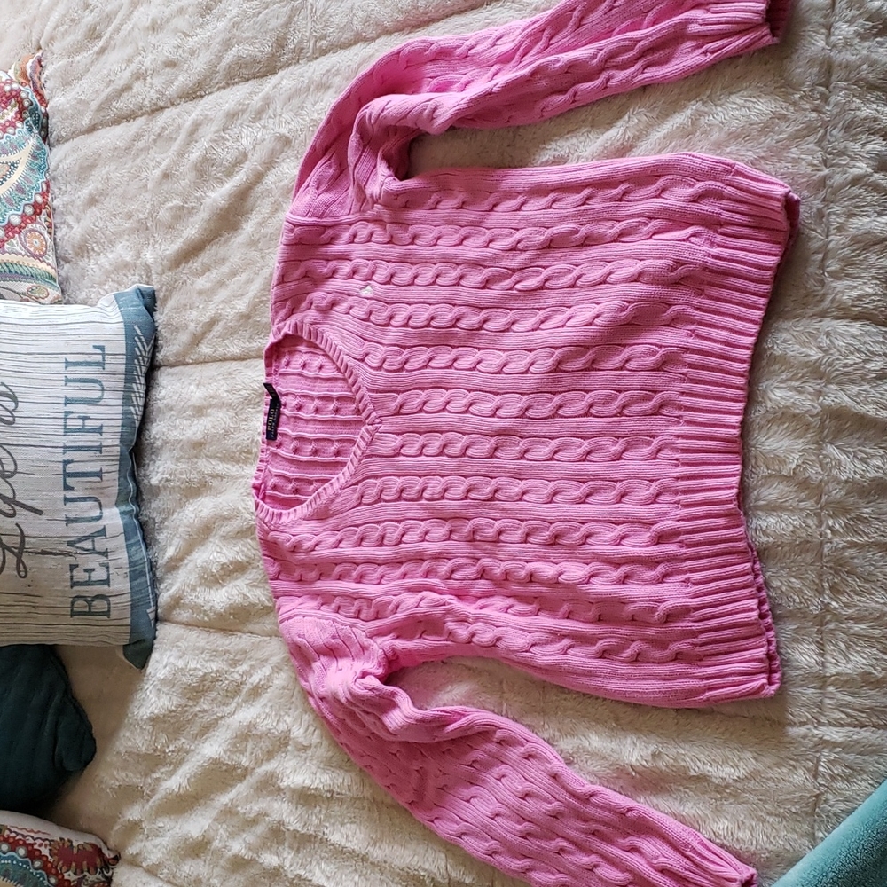 Polo by Ralph Lauren Pink Cable Knit V-Neck Sweater